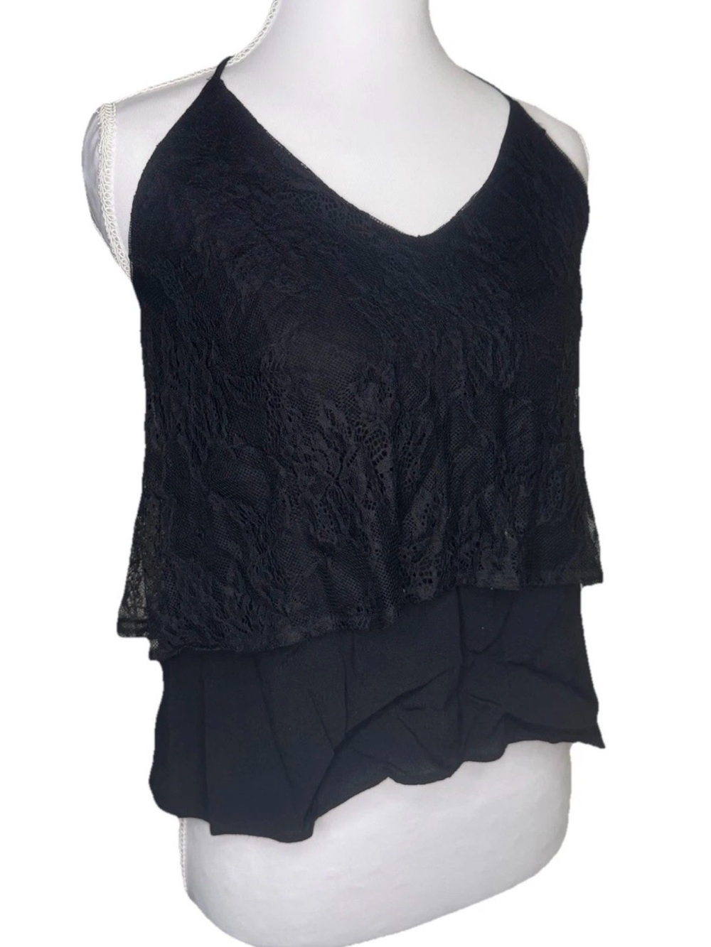 Lovers + Friends Black Lace Halter Top XS